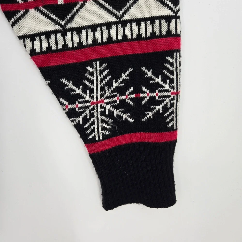 Mens L Vintage Snowflake Fair Isle Wool Blend Sweater Red Black M - Picture 6 of 8